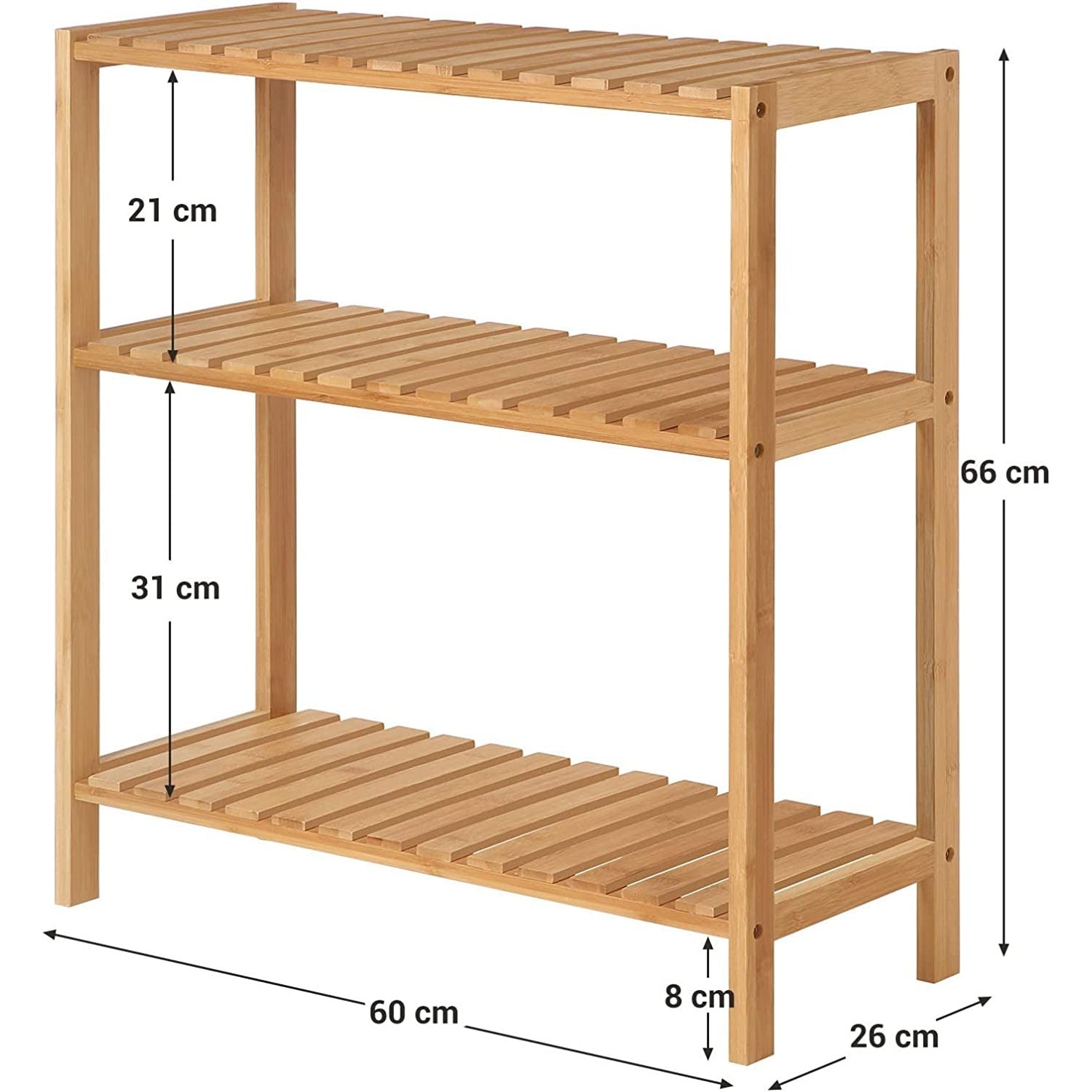 Bambusz polc fürdőszobába, konyhába, 3 szintes 59x26x66cm-2