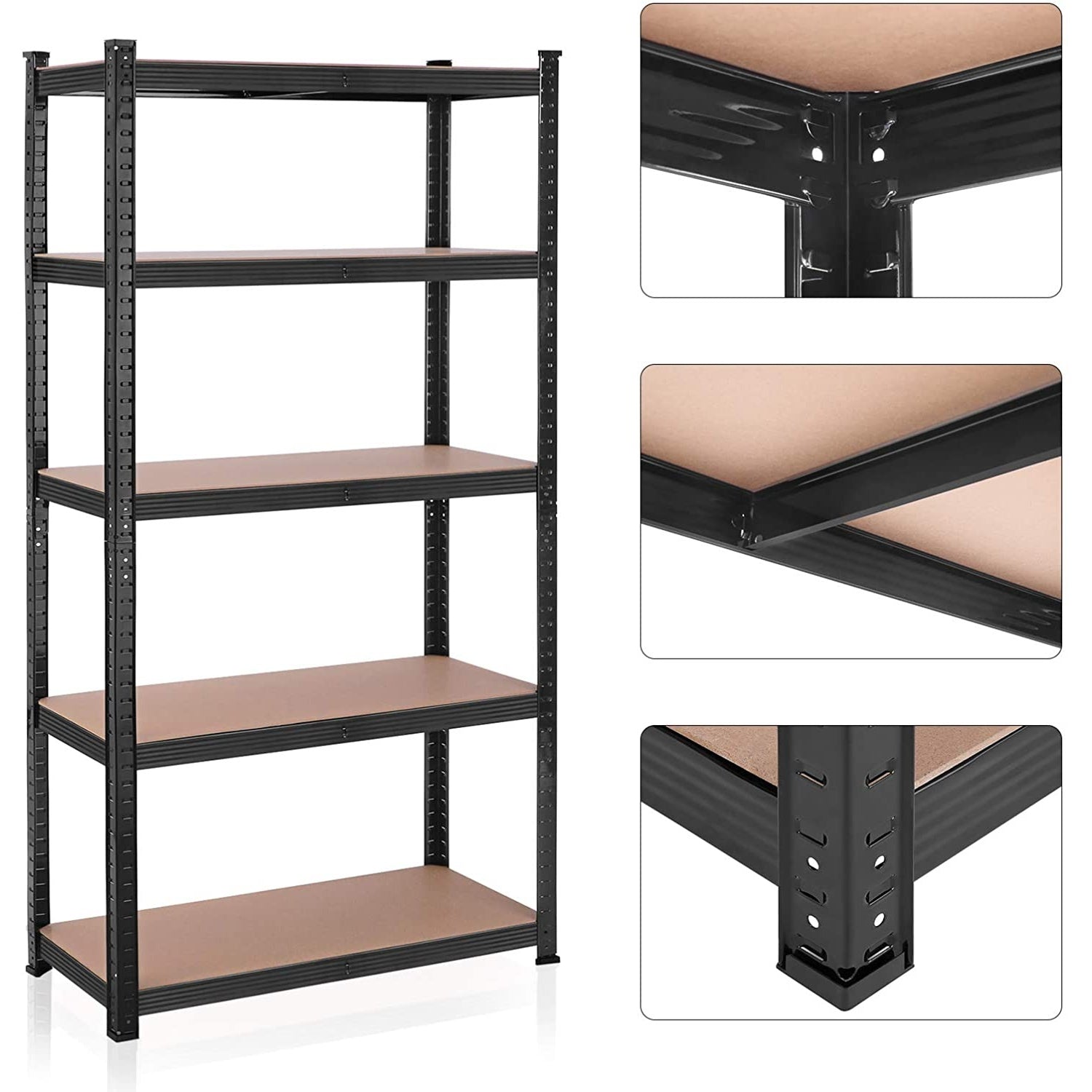 Polcos állvány, 175kg polconkénti teherbírással, fekete, barna 180x90x40cm-1