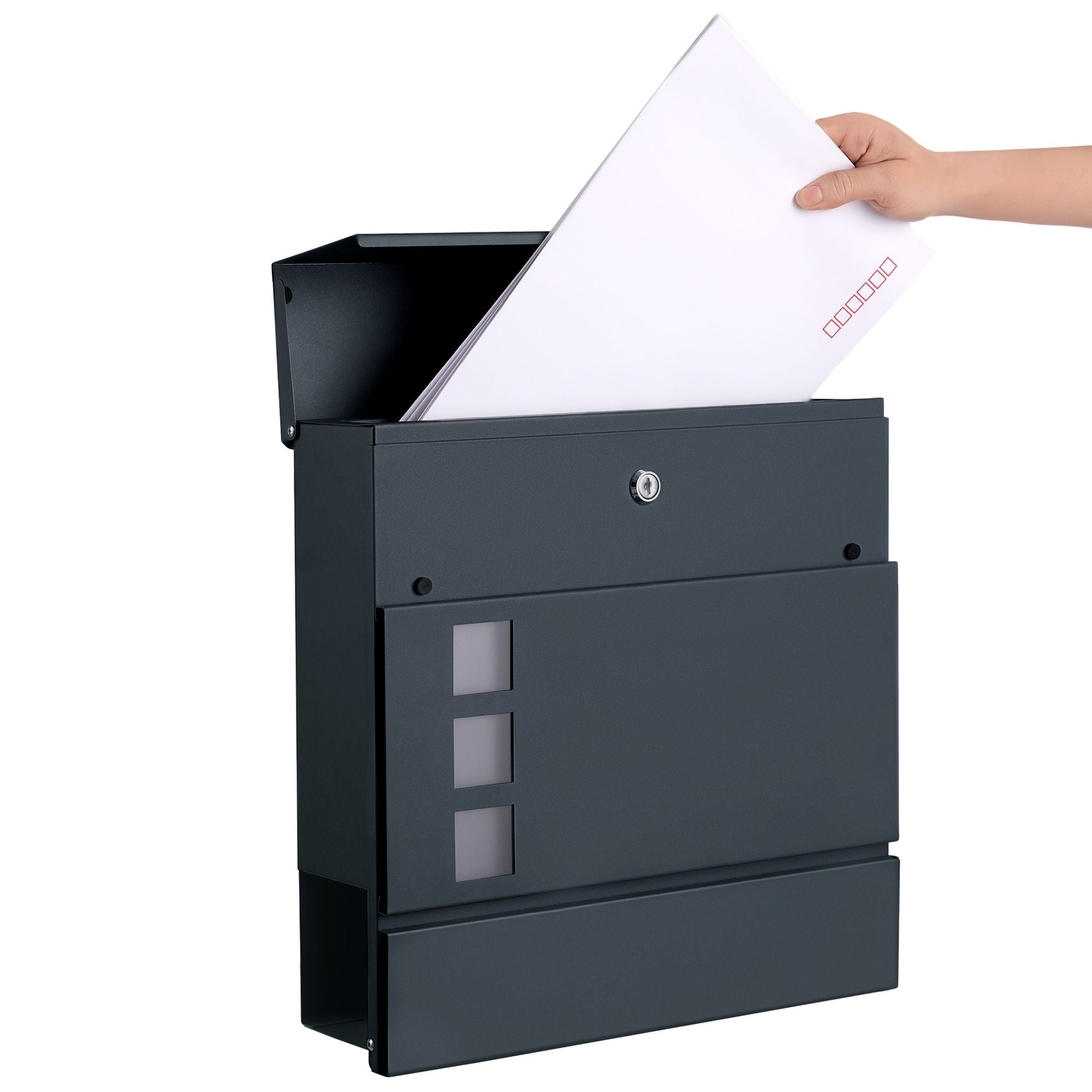 Zárható postaláda újságtartóval, falra, kerítésre szerelhető, antricit szürke-5