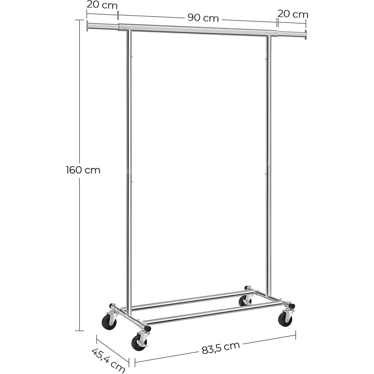 Ruhaállvány gurulós 90kg teherbírású, ezüst-2