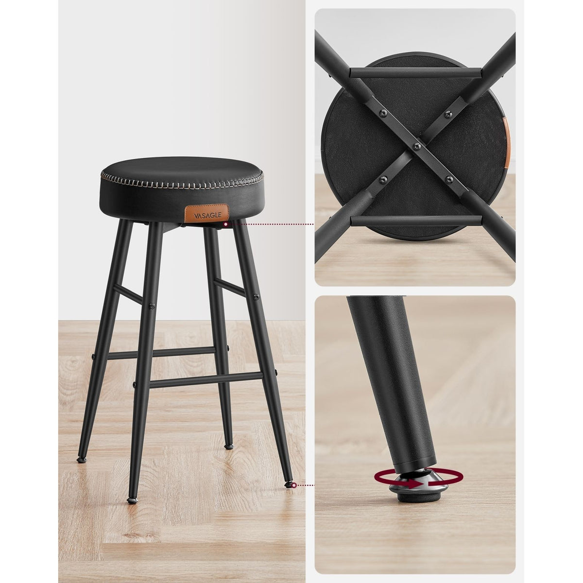 ECHO Bárszék 2 db, varrott műbőr borítás, 63 cm magas, fekete-8