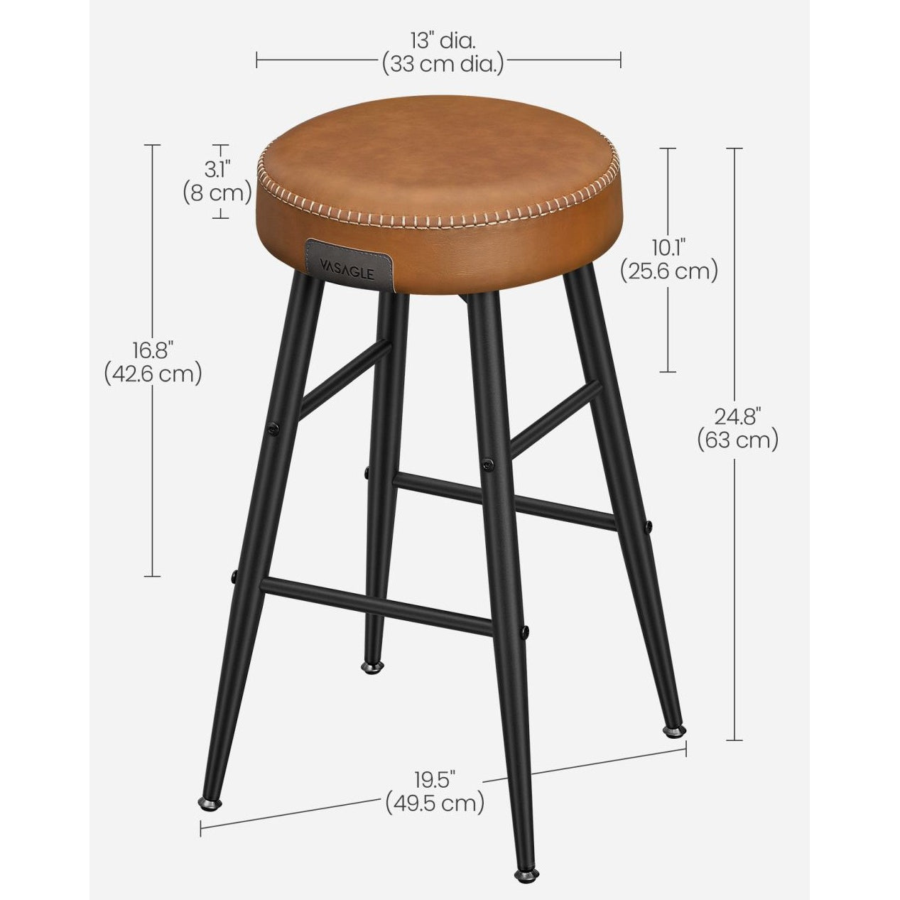 ECHO Bárszék 2 db, varrott műbőr borítás, barna, 63 cm magas-2