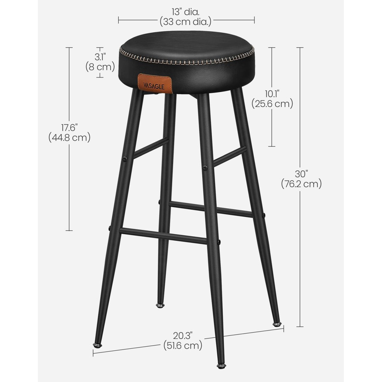 ECHO Bárszék 2 db, varrott műbőr borítás, fekete, 76 cm magas-2