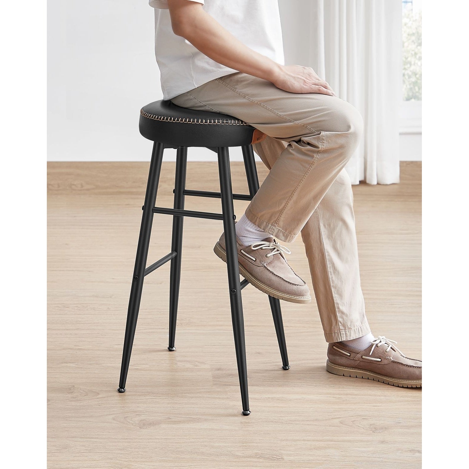 ECHO Bárszék 2 db, varrott műbőr borítás, fekete, 76 cm magas-5