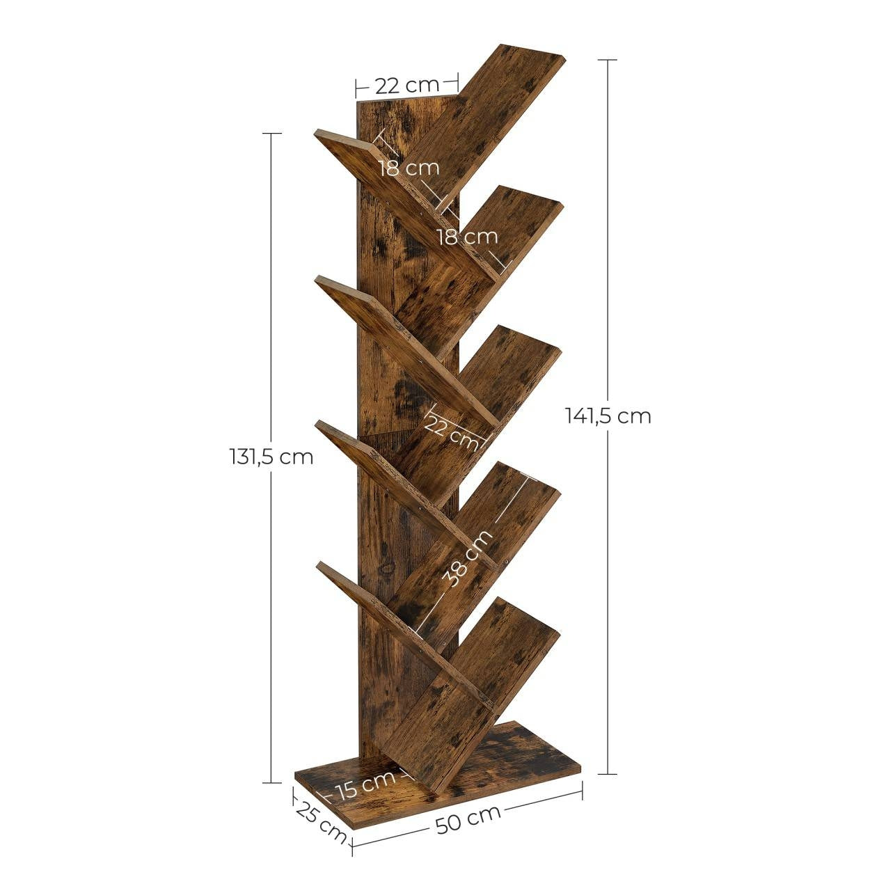 Könyvespolc, állópolc, rusztikus barna 50x25x141cm-2