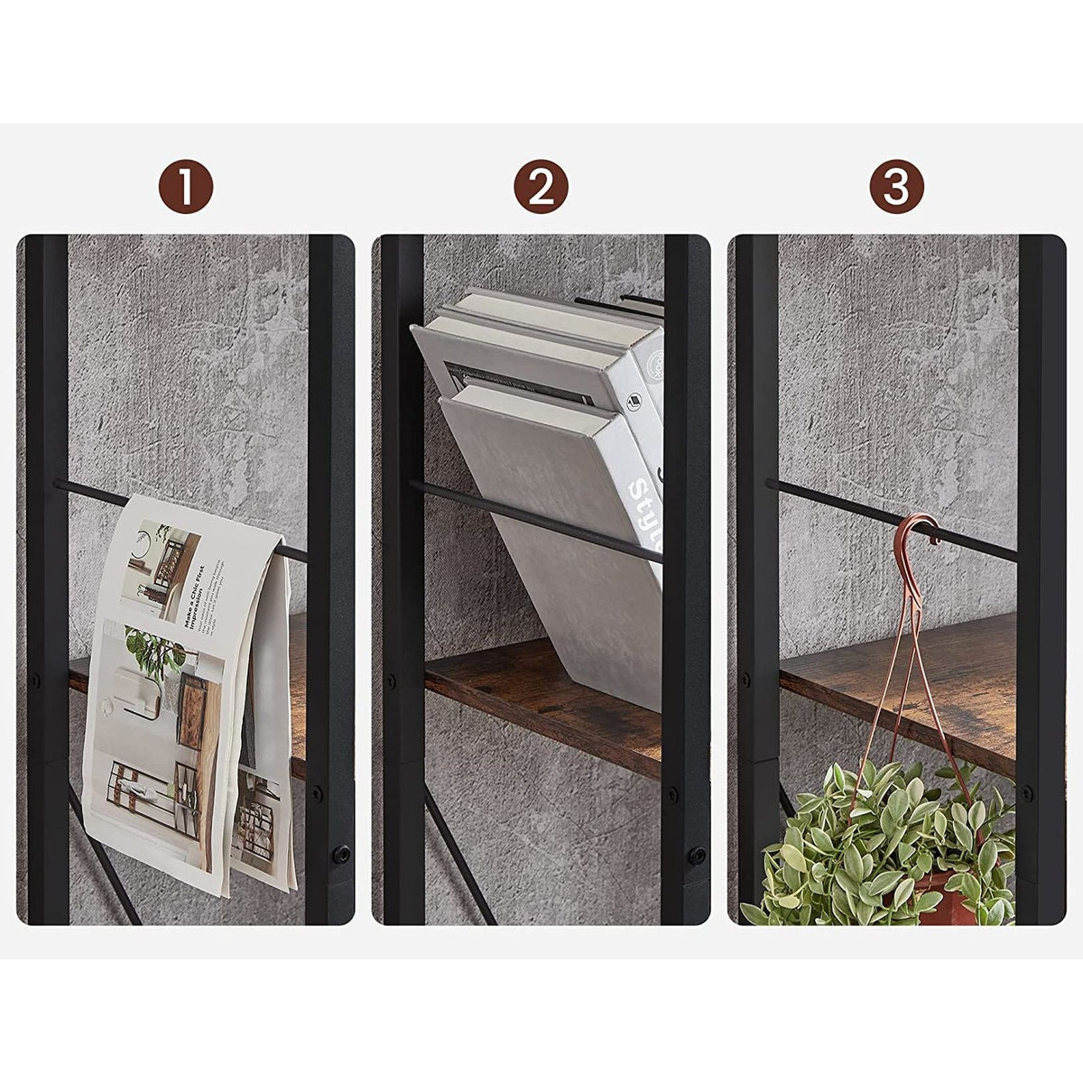 Könyvespolc, tárolópolc, rusztikus barna 150x74x30cm-6