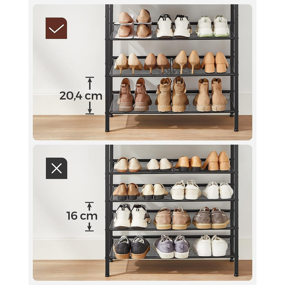 Cipőtároló polc 4 fém hálós polccal, rusztikus barna 93×75×30cm-3