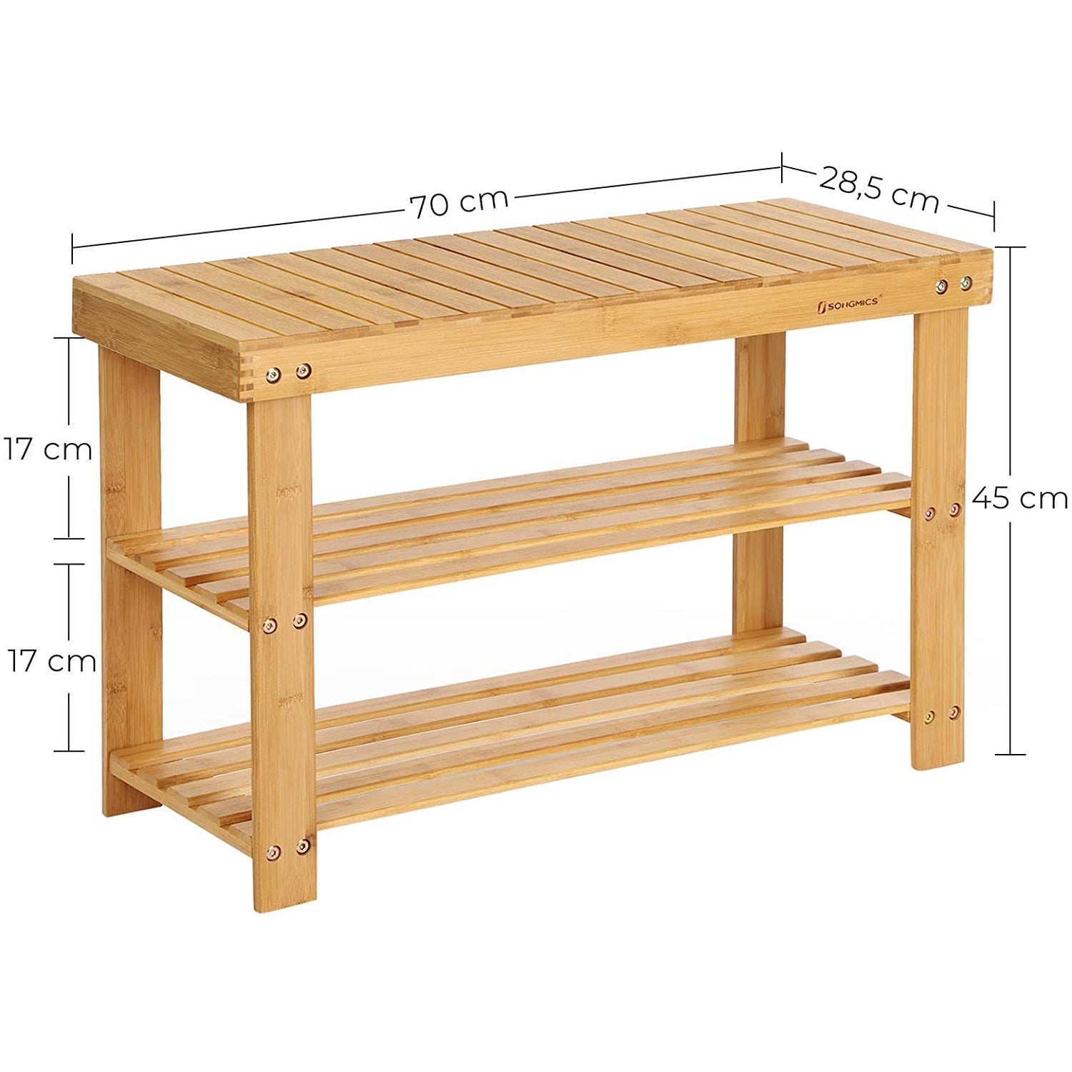 Bambusz cipőtároló polc 3 szintes, natúr 70x28x45cm-2