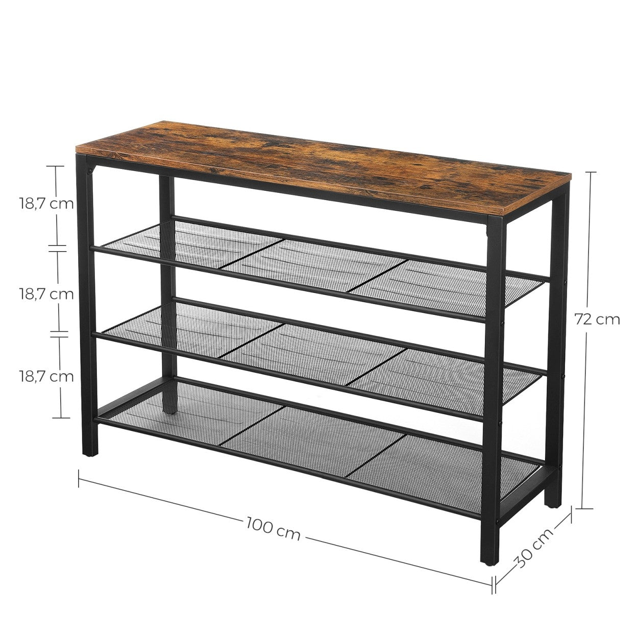 Cipőtároló polc 4 szintes, rusztikus barna 100x30x72cm-2