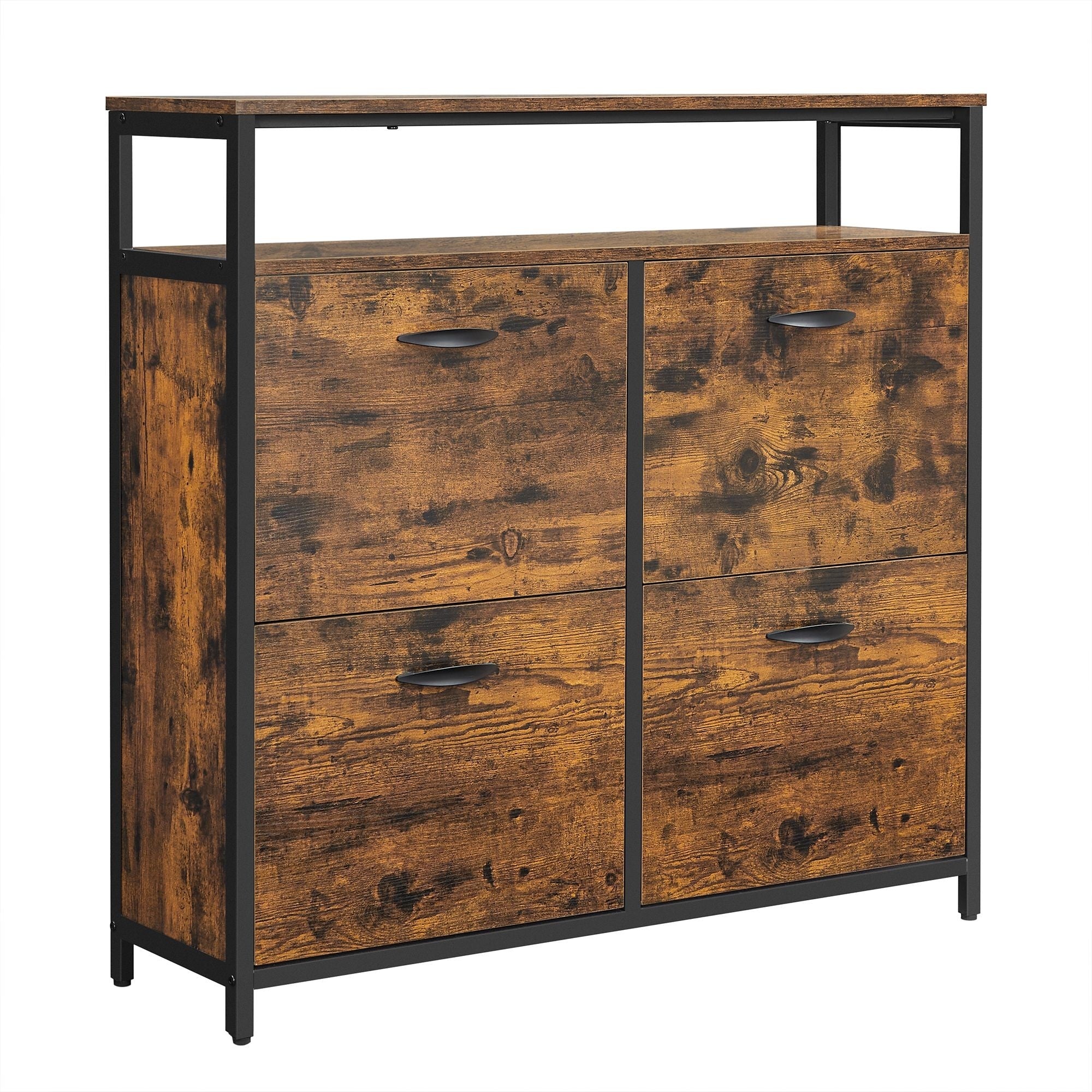 Cipős szekrény 4 ajtós 12-20 pár cipő tárolására, rusztikus barna 98x30x96cm-9