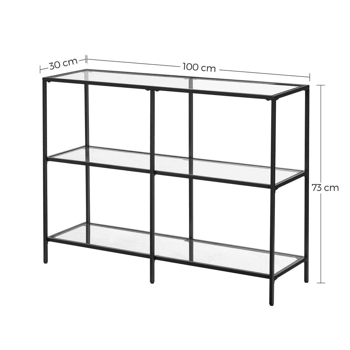 Konzolasztal polcokkal edzett üveglappal, fekete 100x73x30cm-2