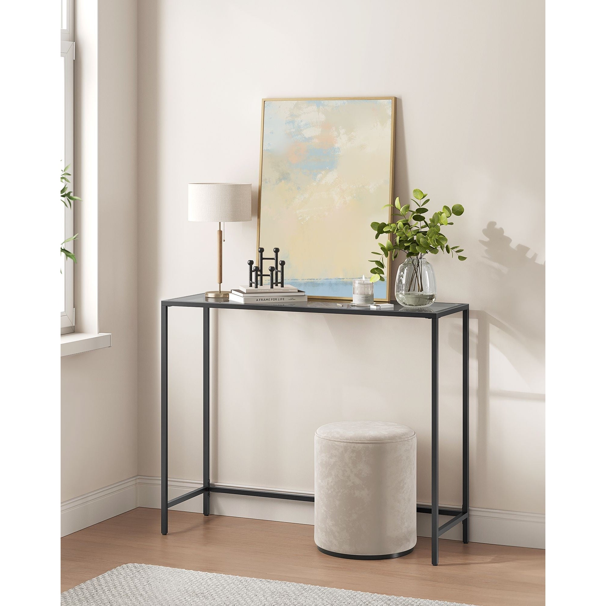Konzolasztal edzett üveglappal, fekete 100x20x80cm-3
