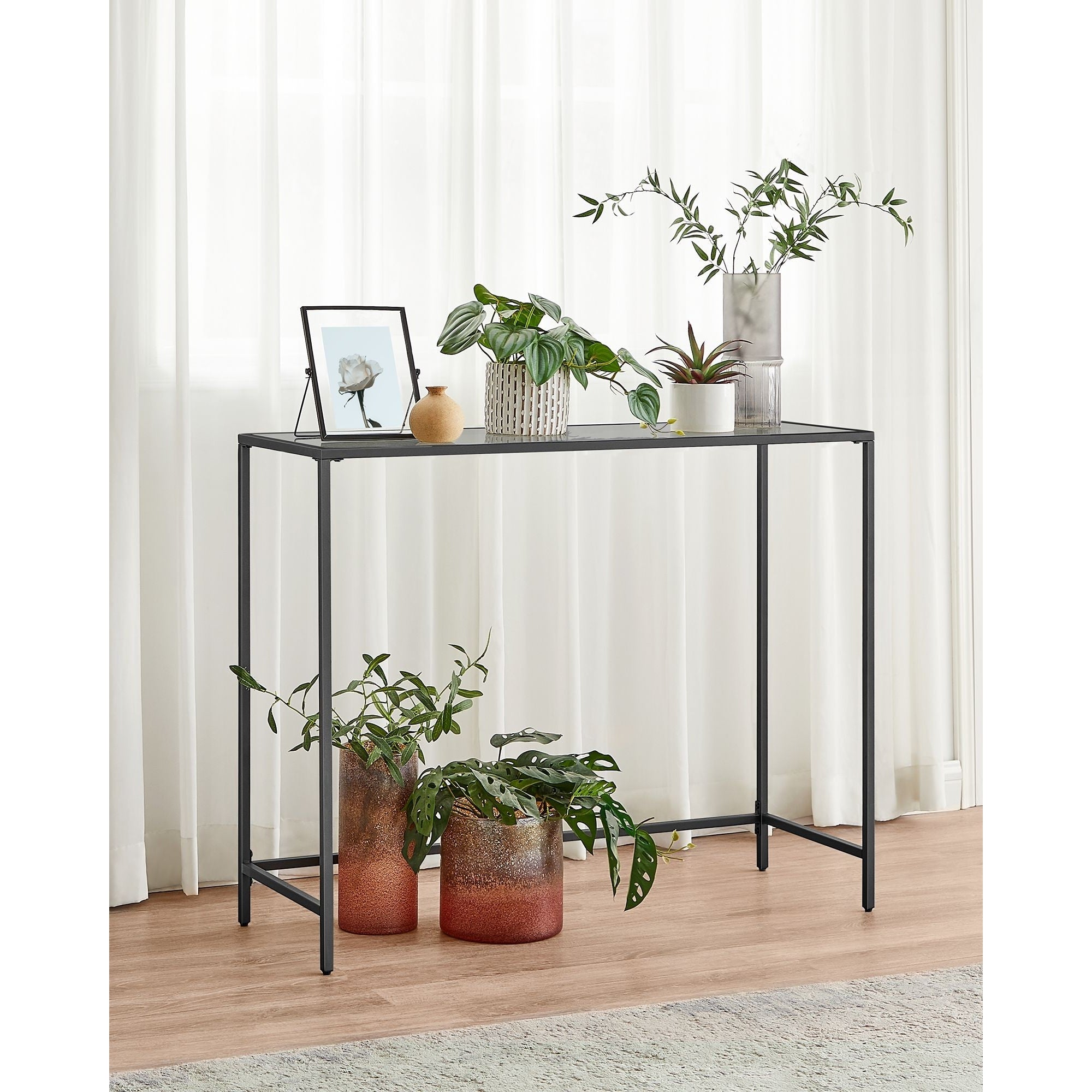 Konzolasztal edzett üveglappal, fekete 100x20x80cm-6