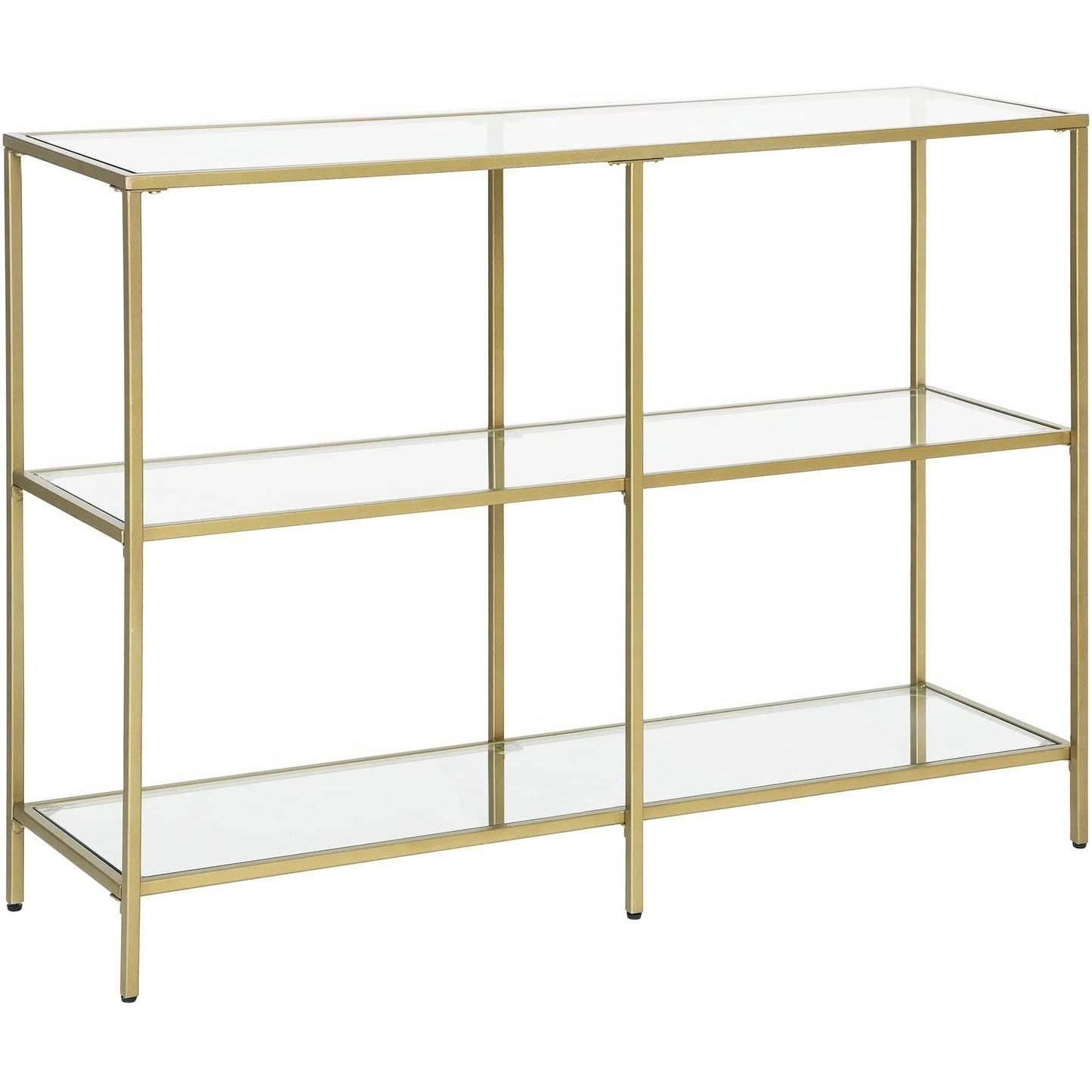 Konzolasztal polcokkal edzett üveglappal, arany 100x30x73cm-0