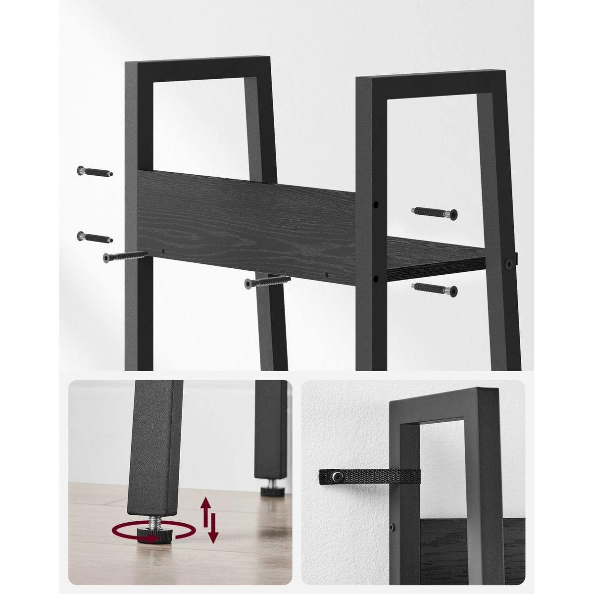 Létra polc, keskeny 5 szintes könyvespolc, fekete 30x34x170cm-4