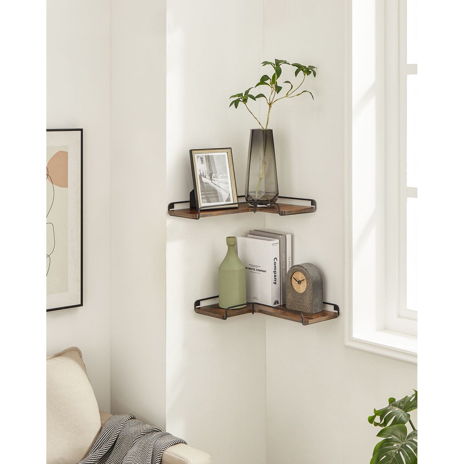 2 darabos sarok fali polc, rusztikus barna 40x29x4cm-4