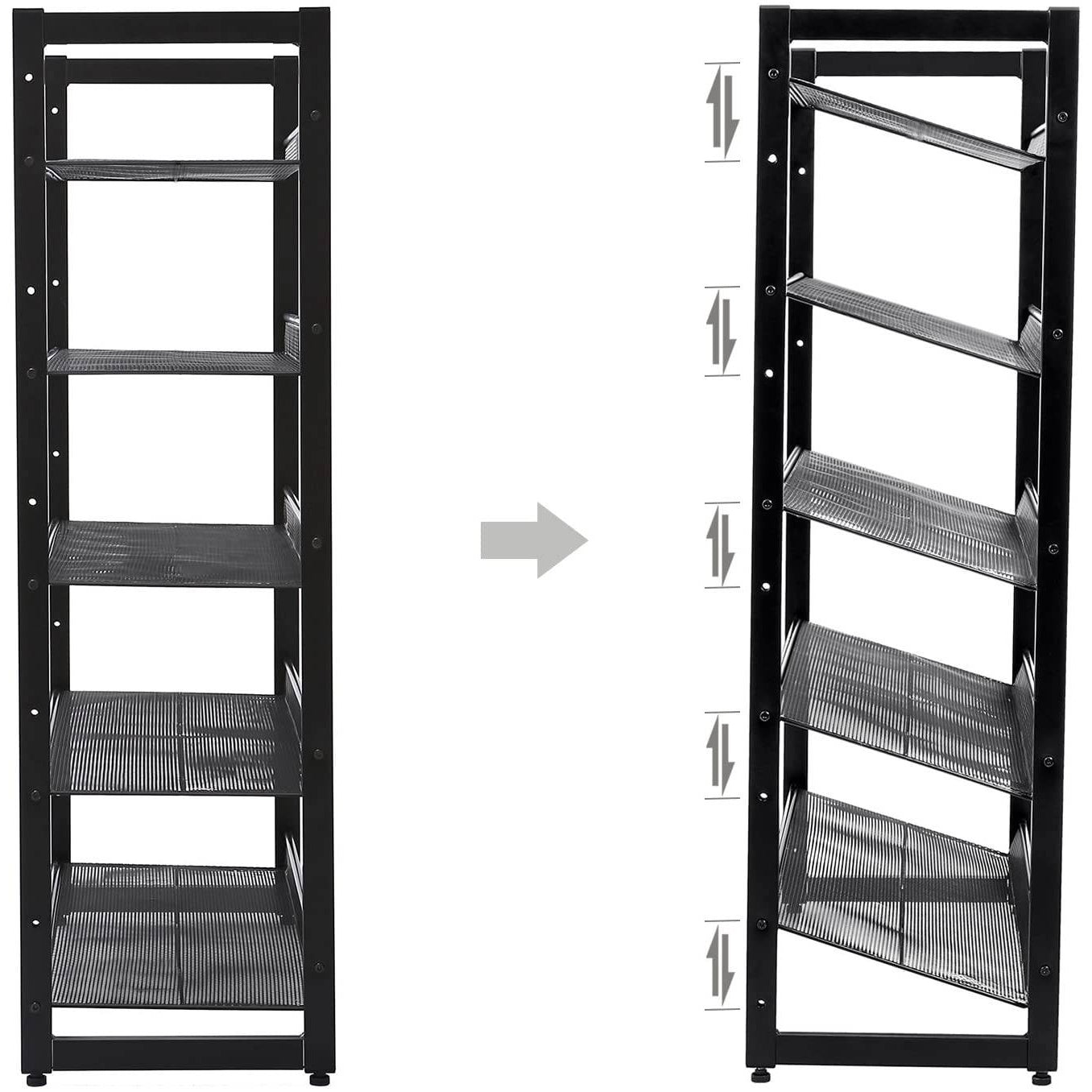 Cipőtartó polc 5 szintes fém háló polcokkal, fekete 74x30x104cm-4