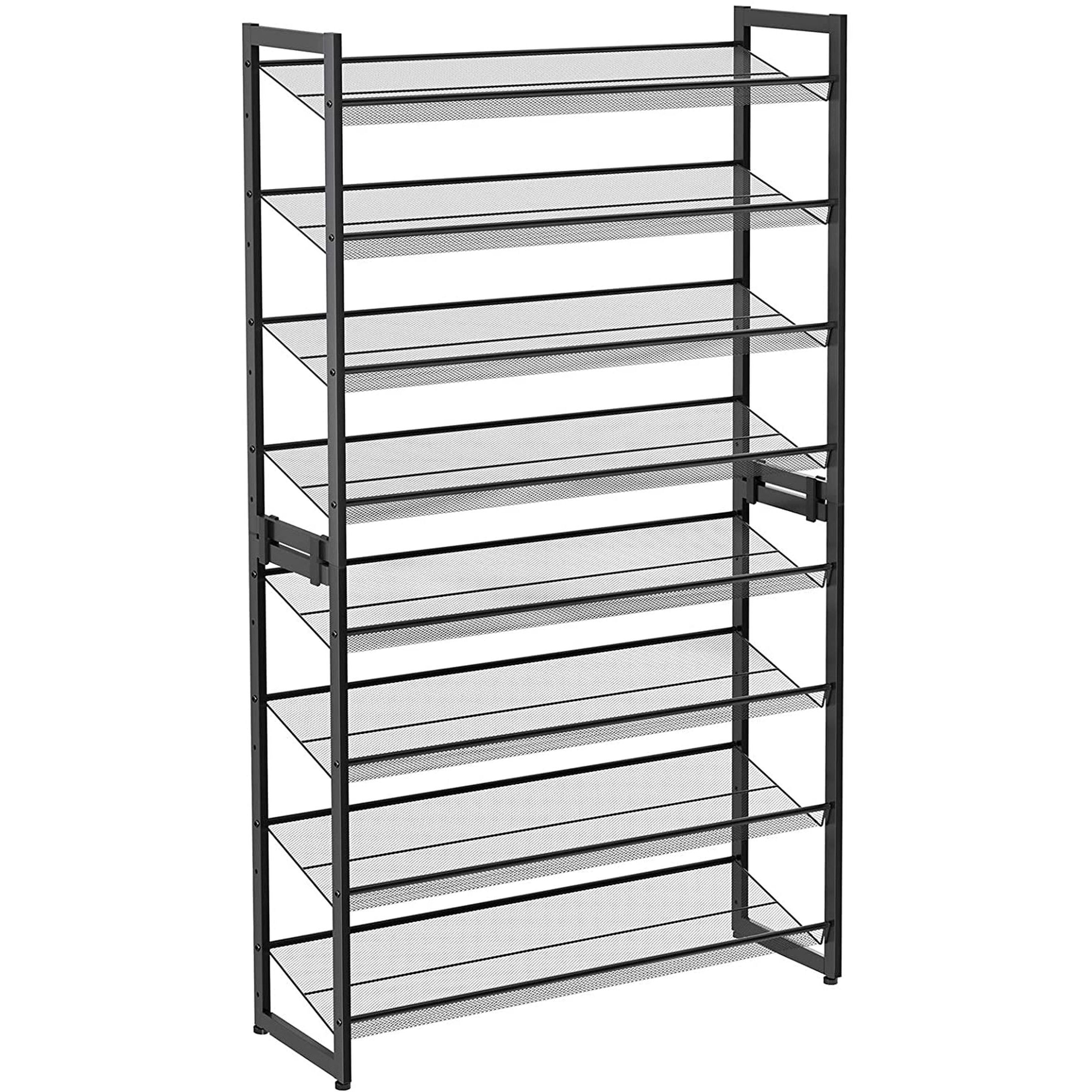 Cipőtartó polc 2x4 szintes fém háló polcokkal, fekete 92x30x163cm-0