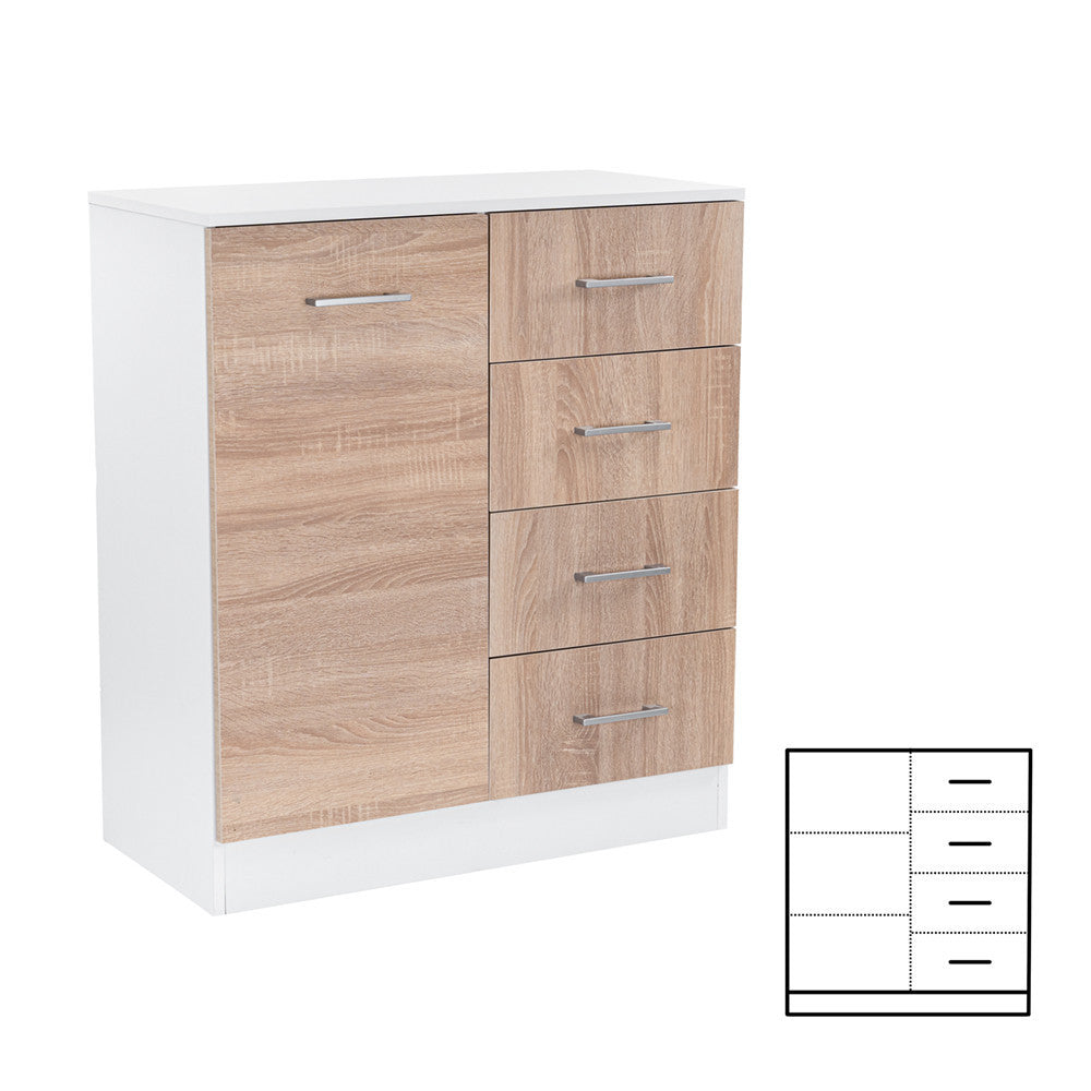 Miami komód 1 ajtós 4 fiókos 80x92 cm sonoma tölgy-fehér-0