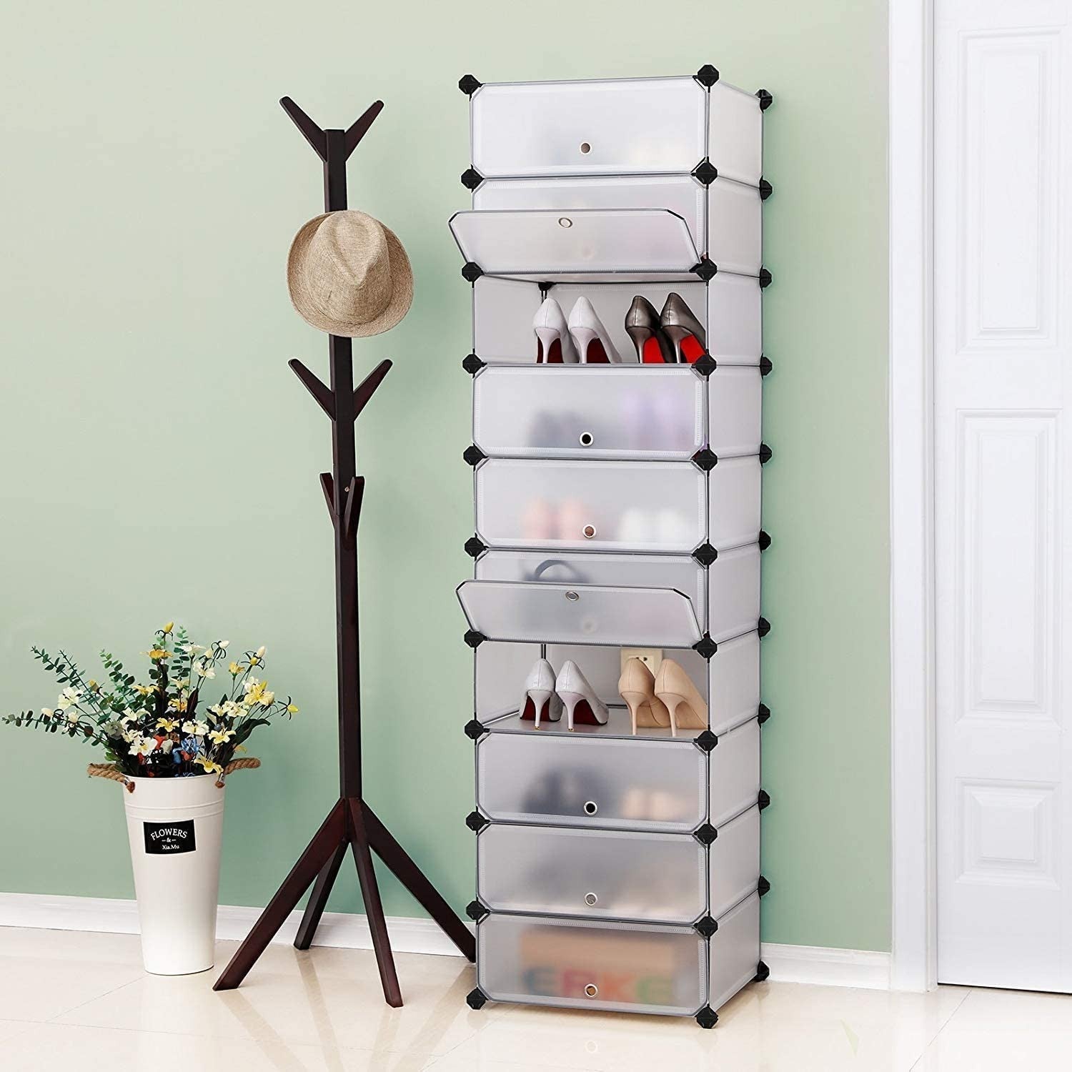 Cipőtároló doboz 10 db moduláris tárolódoboz, fehér 43x31x173cm-5