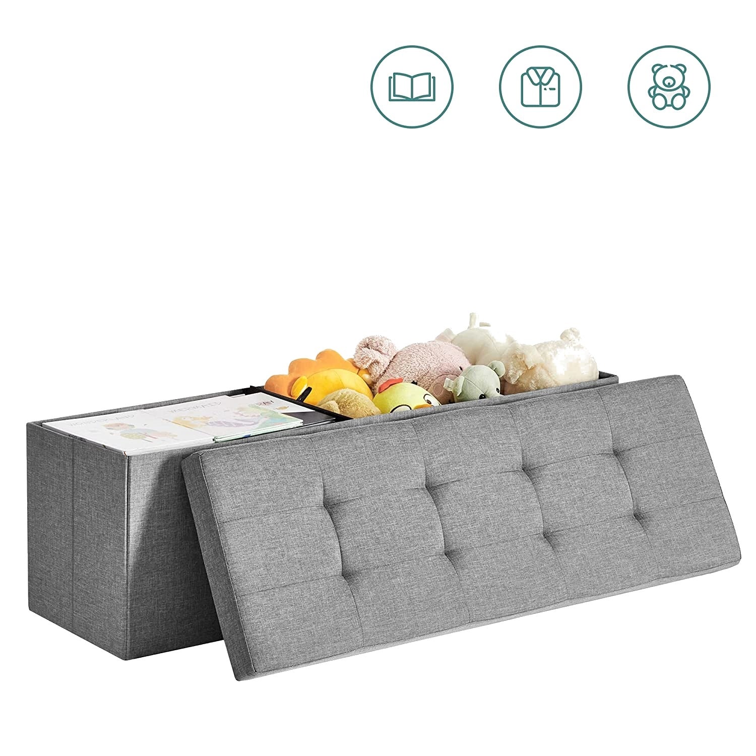 Összecsukható vászon tárolópuff, szürke 110x38x38cm-3