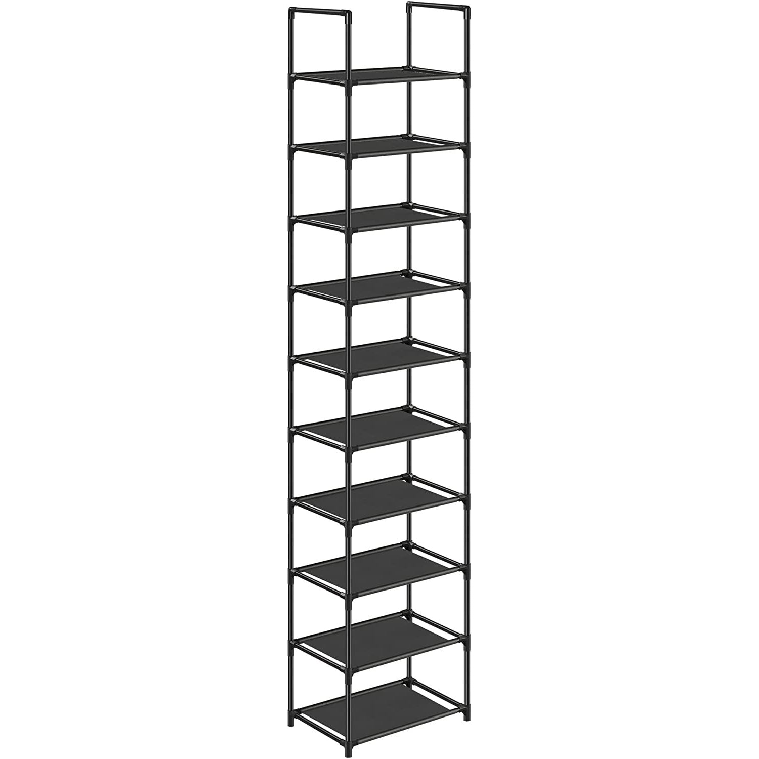Cipőtartó állvány 10 szintes, fém kerete, szövet polcok, 33 x 33 x 173 cm, fekete-0