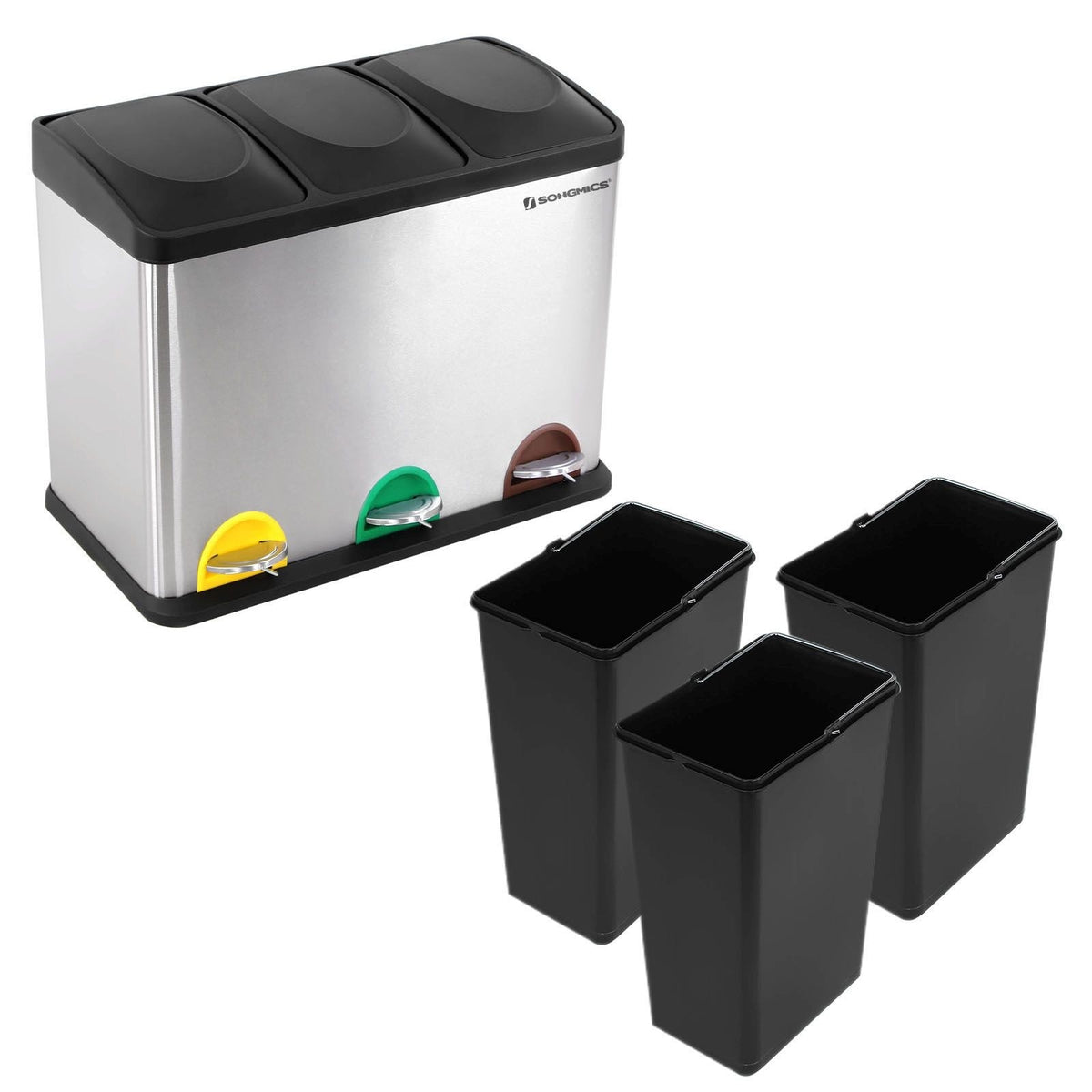Szelektív szemeteskuka 3x15L, ezüst-8