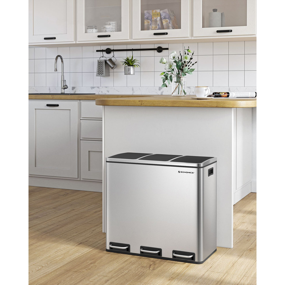 Szelektív szemeteskuka 3x18L, ezüst-1
