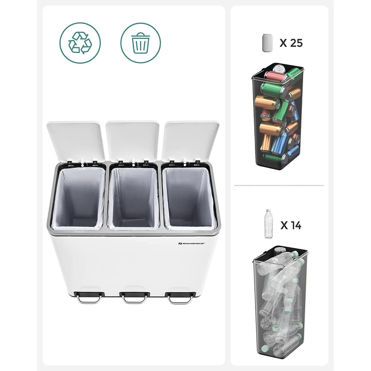 Szelektív szemeteskuka 3x18L, fehér-3