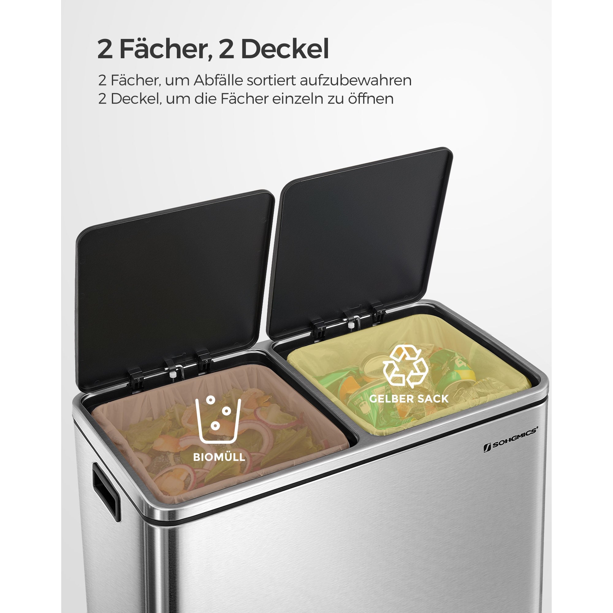 Szelektív szemeteskuka 2x30L, ezüst-2