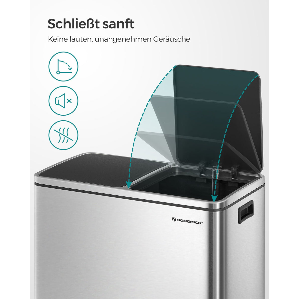 Szelektív szemeteskuka 2x30L, ezüst-4