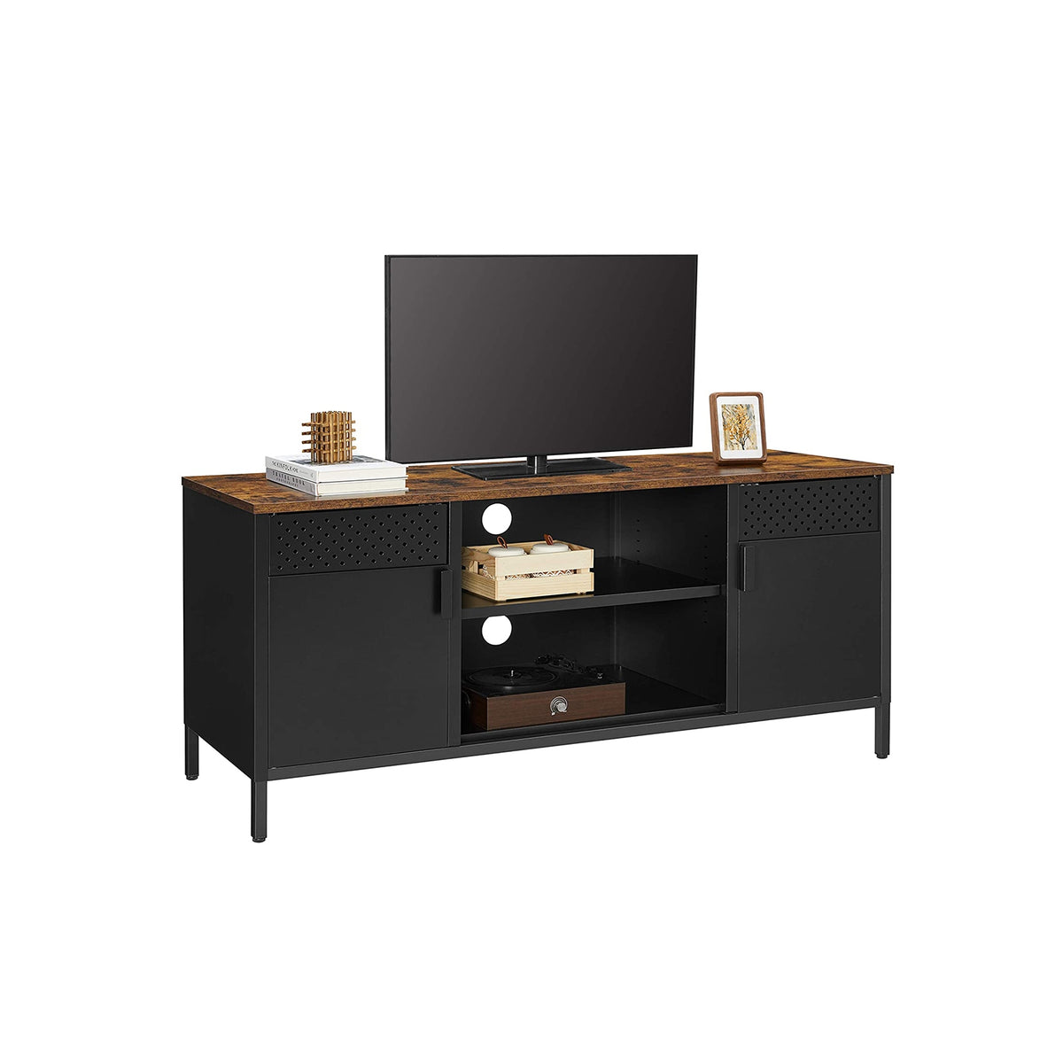 TV szekrény, 2 ajtóval, polcokkal, rusztikus barna és fekete 120x40x55cm-1