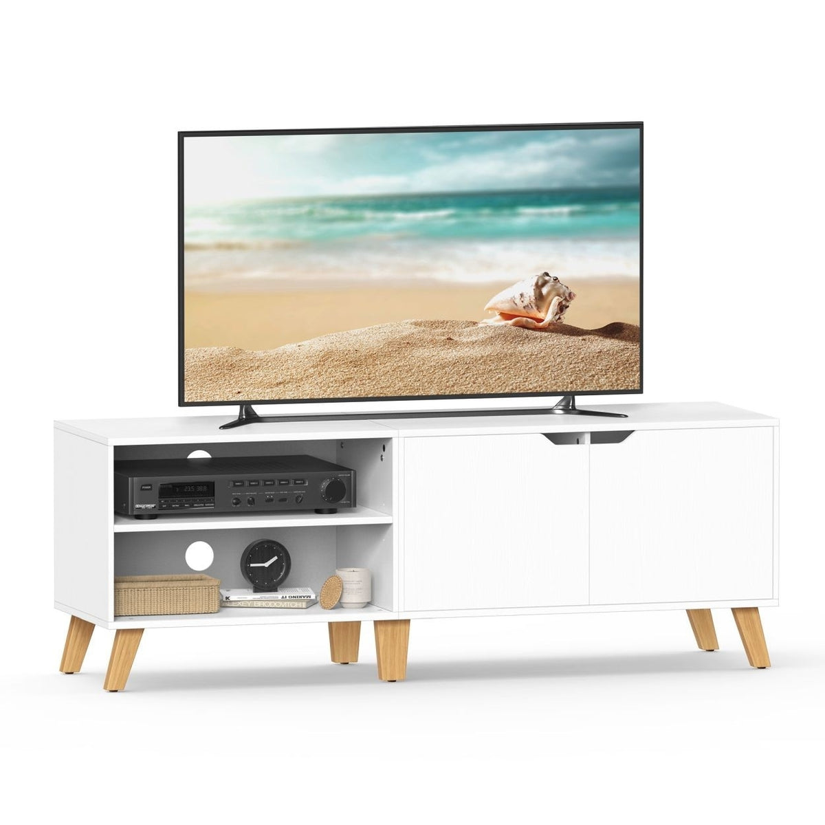 TV szekrény, 2 ajtóval, polcokkal, fehér 140x40x45cm-0