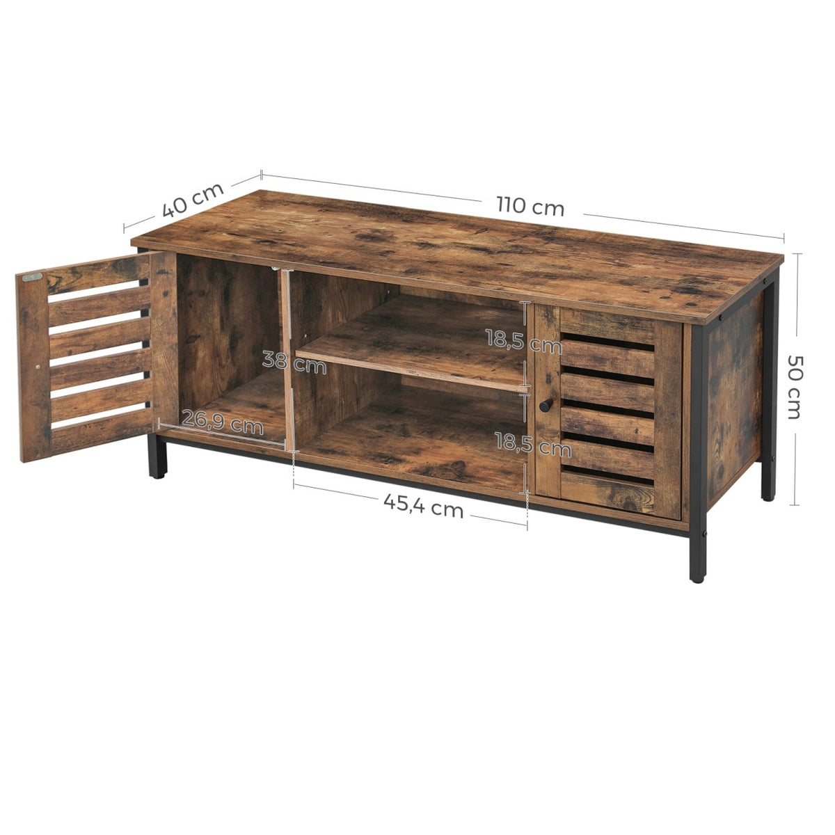 TV szekrény polcokkal és két ajtóval, rusztikus barna 110x40x50cm-2