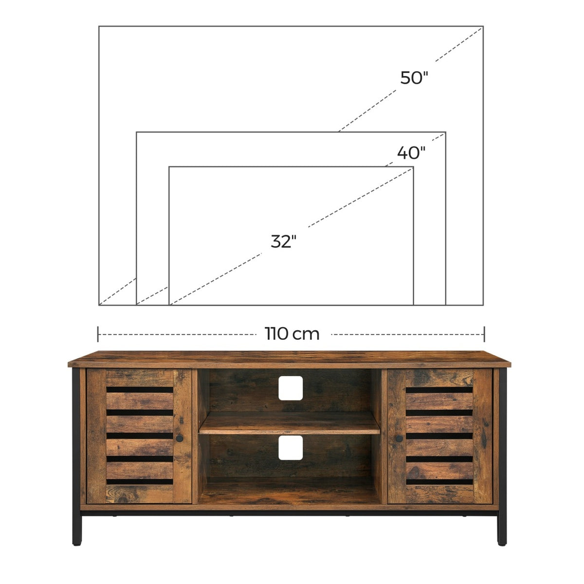 TV szekrény polcokkal és két ajtóval, rusztikus barna 110x40x50cm-3