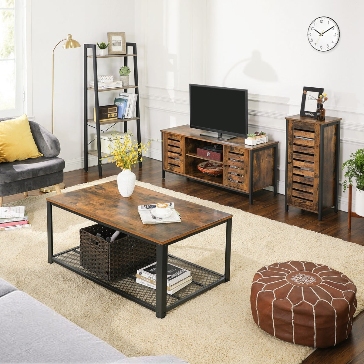 TV szekrény polcokkal és két ajtóval, rusztikus barna 110x40x50cm-5