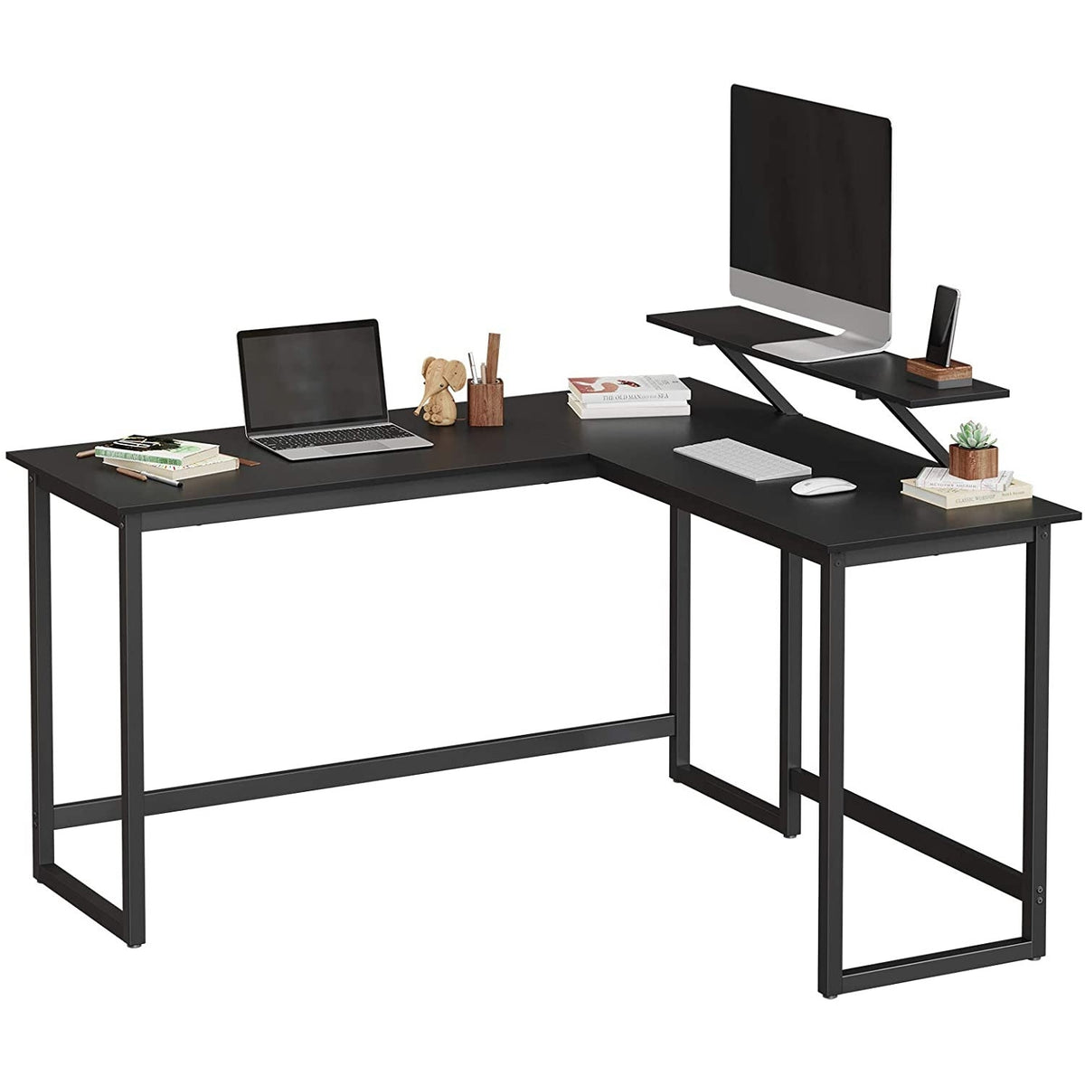 Sarok íróasztal monitor állvánnyal, fekete 140x130x92cm-0
