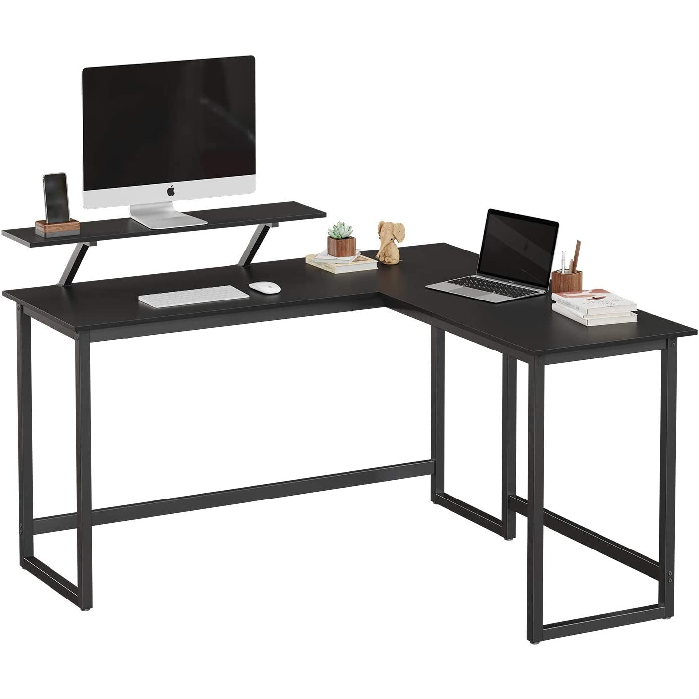 Sarok íróasztal monitor állvánnyal, fekete 140x130x92cm-3