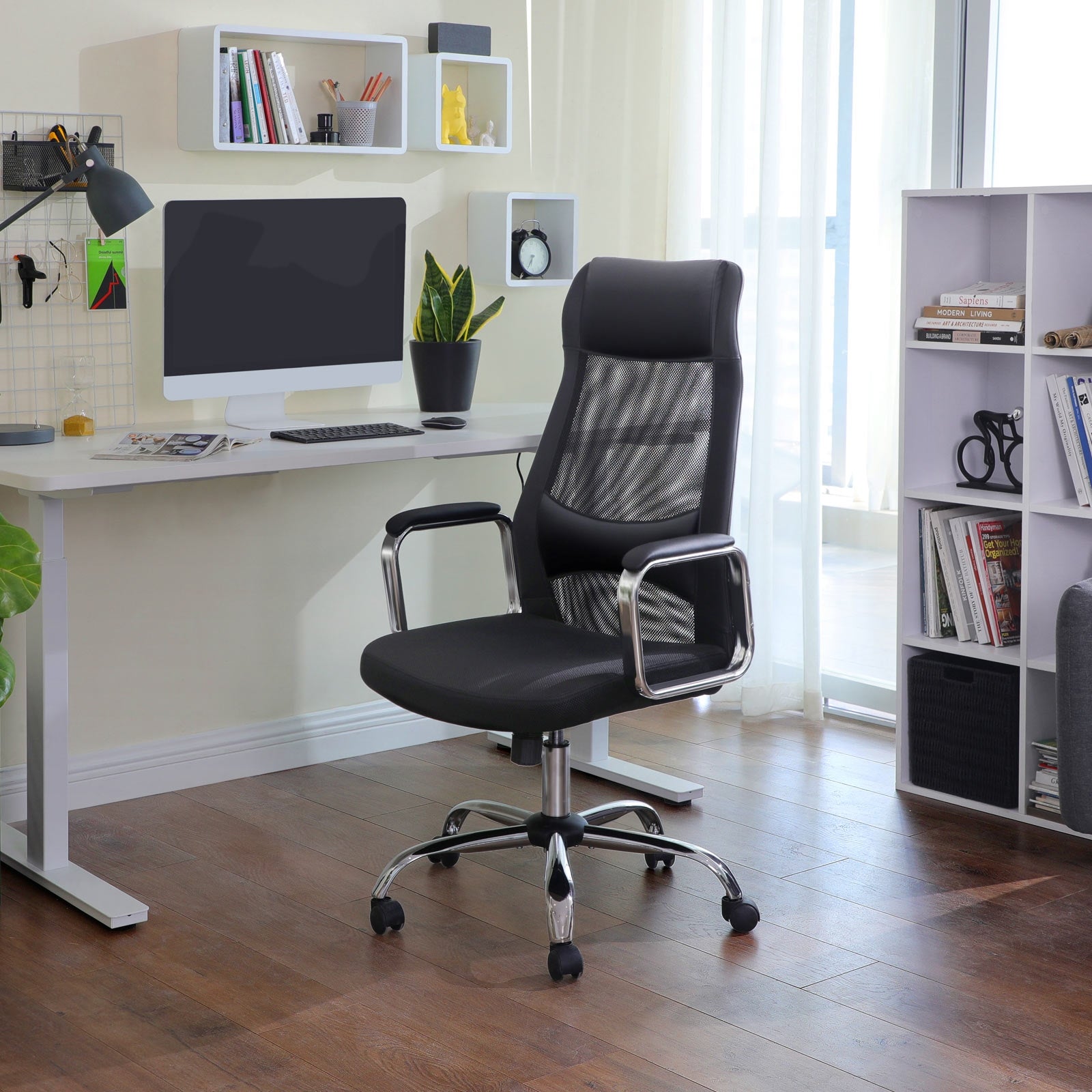 Irodai ergonomikus szék, fej- és deréktámasszal, fekete-3