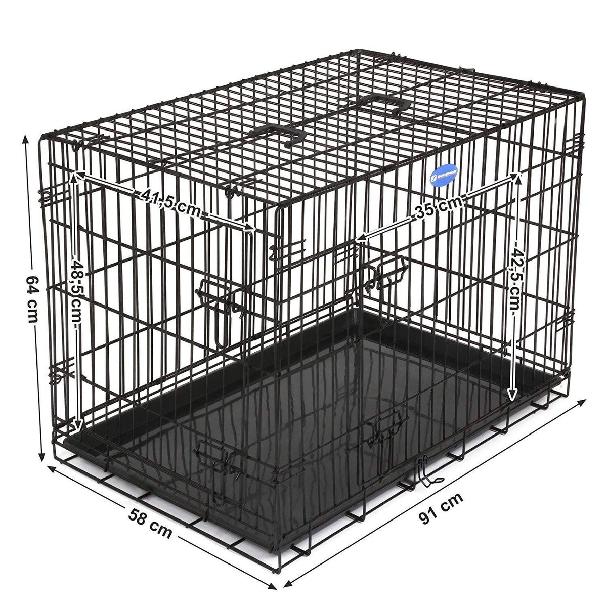 Kutyaketrec, kutyabox két ajtóval L, fekete 92x57x64cm-2