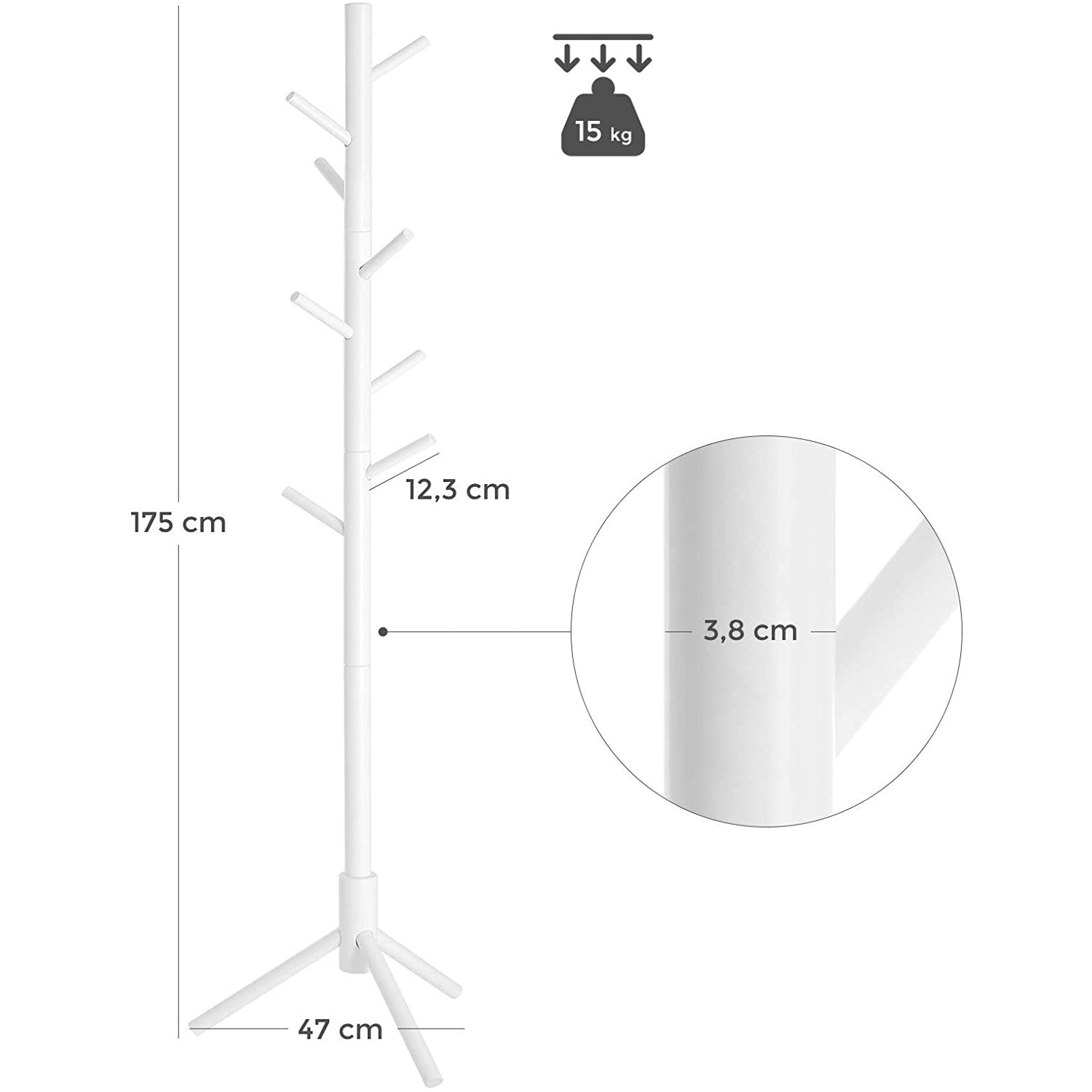 Álló ruhafogas fa 8 akasztóval, fehér-1