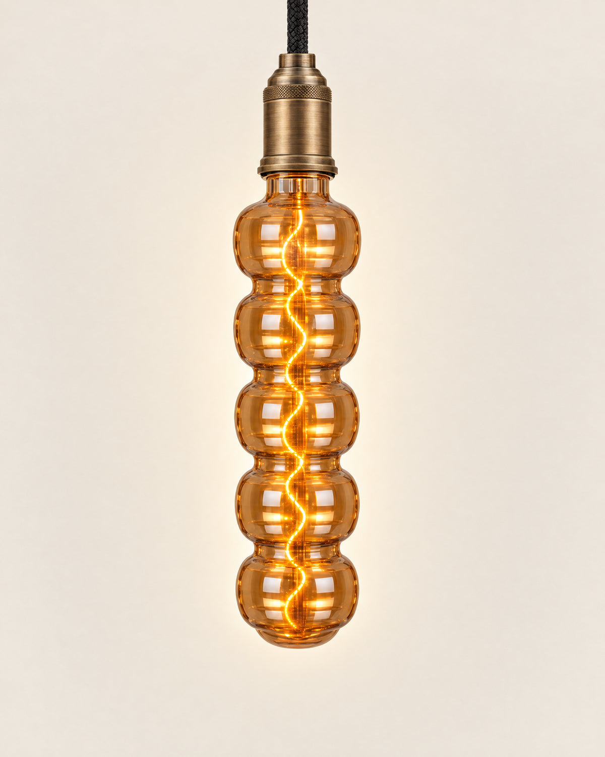 Pagoda T88 ötszintes dekor LED filament izzó karcsú borostyán üvegben, bronz foglalatú függesztéken