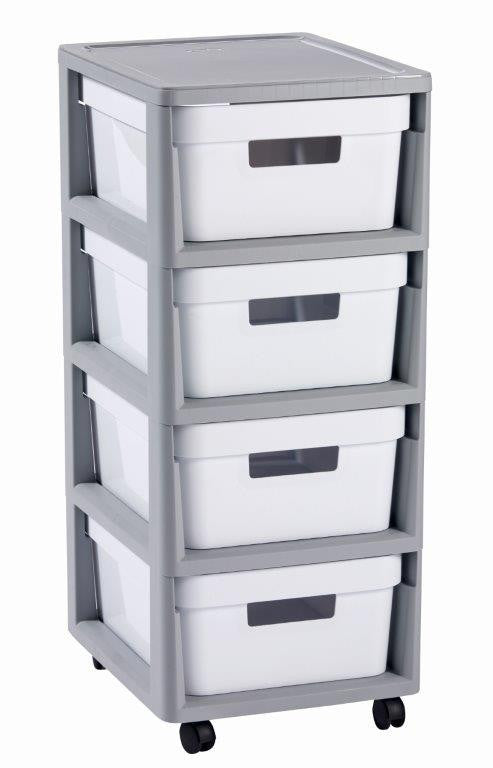 Curver Infinity 4x11L fiókos polc, szürke-fehér-0