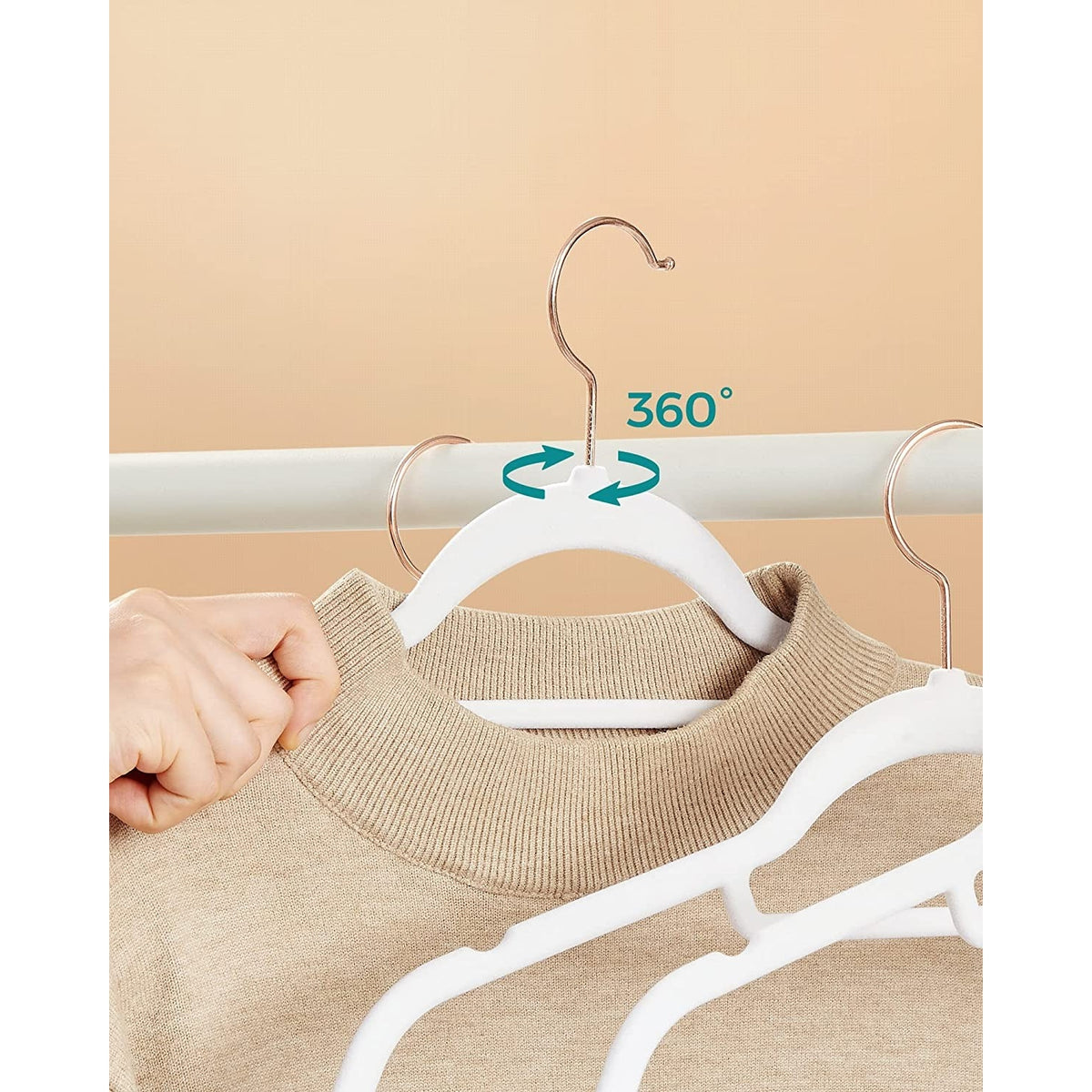 Bársony vállfa, csúszásmentes ruhaakasztó 50 db, fehér, rozé arany-6