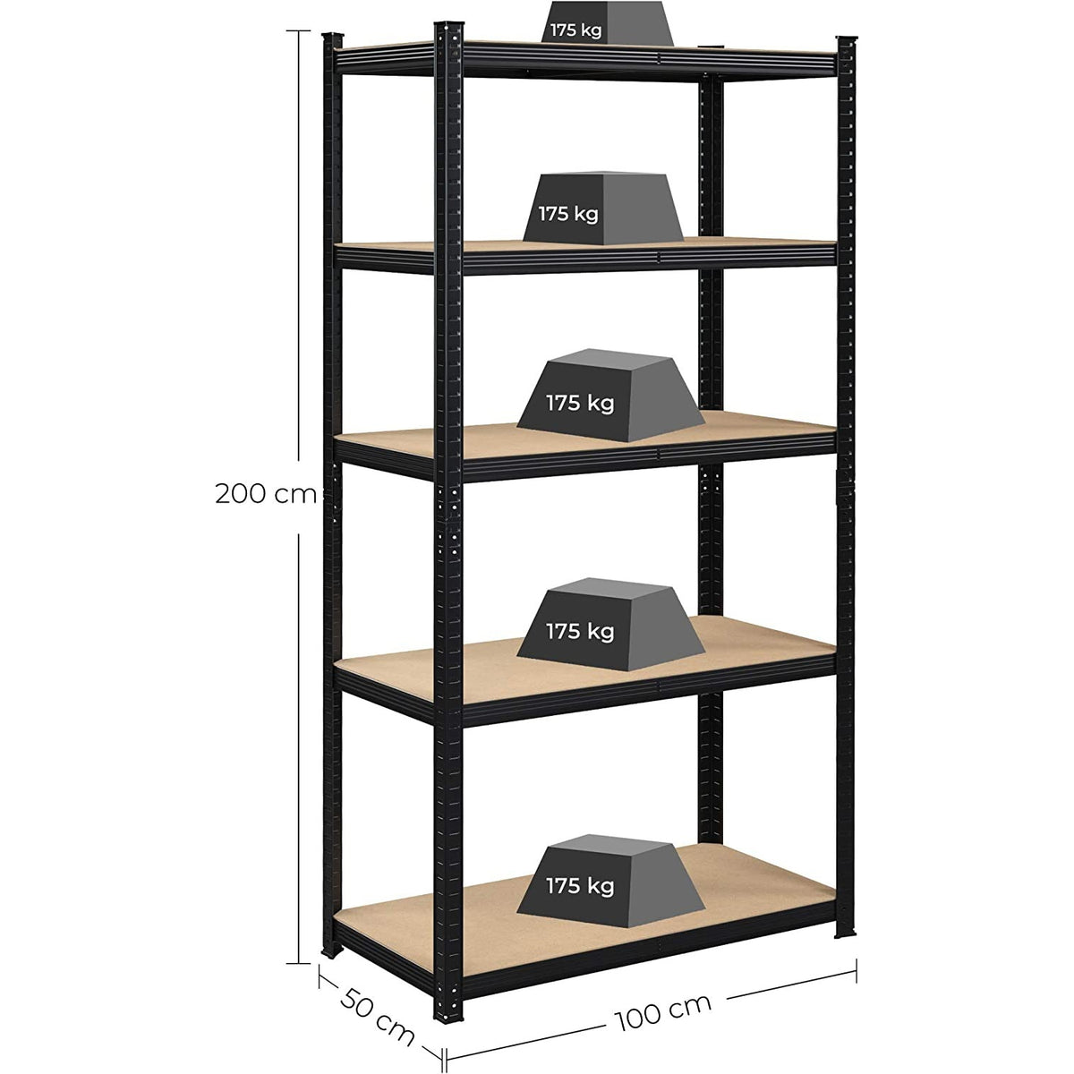 Polcos állvány, 120kg polconkénti teherbírással, fekete 200x100x50cm-2