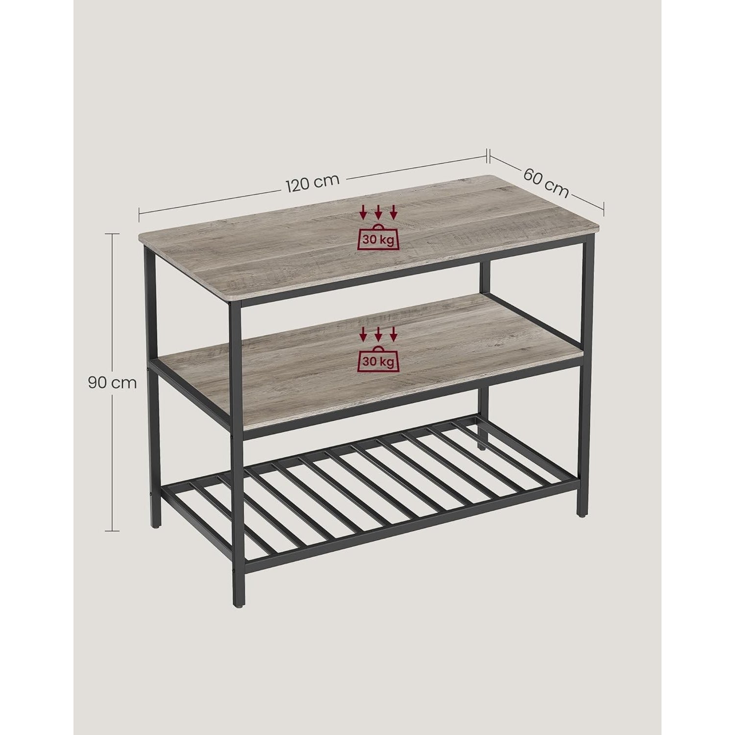 Konyhai polc, konyhasziget polcokkal, greige és fekete 120x60x90cm-2
