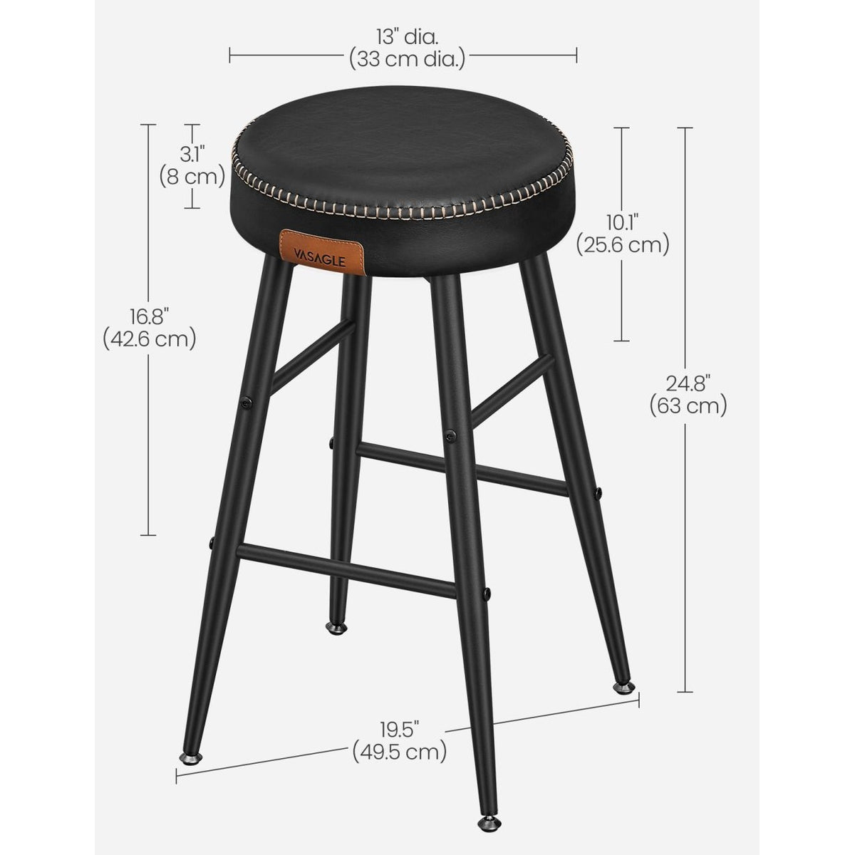 ECHO Bárszék 2 db, varrott műbőr borítás, 63 cm magas, fekete-2