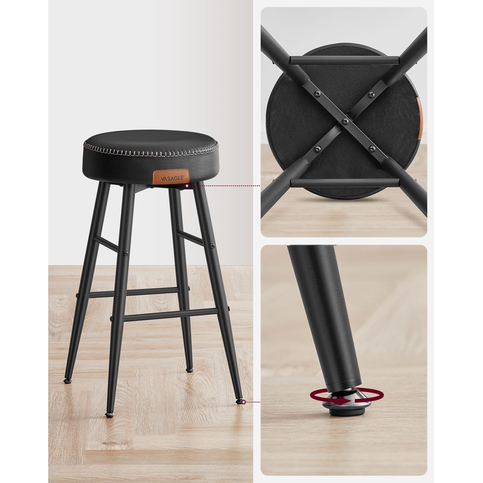 ECHO Bárszék 2 db, varrott műbőr borítás, 63 cm magas, fekete-8