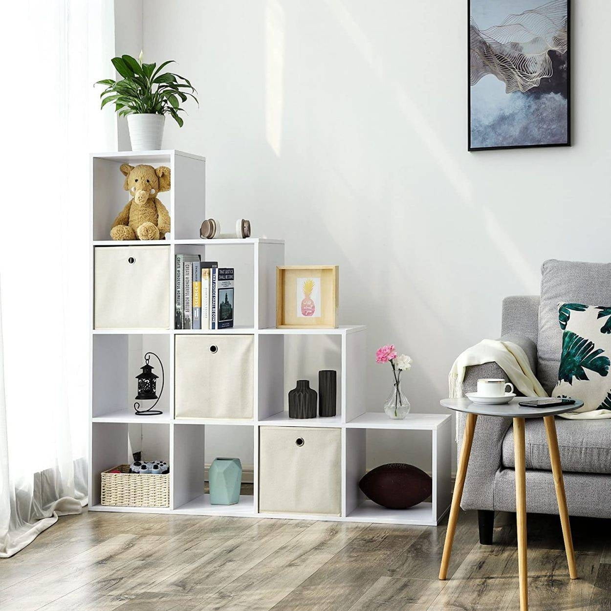 Könyvespolc, térelválasztó polc, fehér 129x129x29cm-3