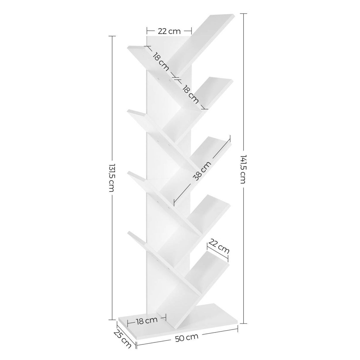 Könyvespolc, állópolc, fehér 50x25x141cm-2